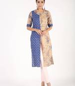 Beige printed cotton kurtas-and-kurtis