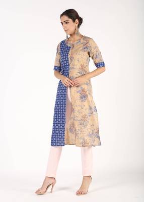 Beige printed cotton kurtas-and-kurtis 2