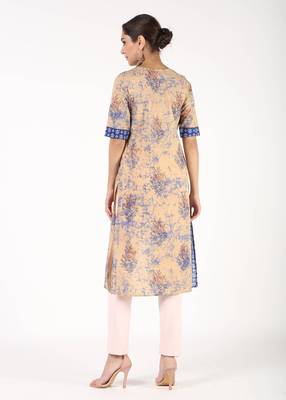 Beige printed cotton kurtas-and-kurtis 3