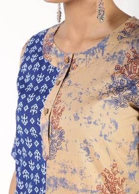 Beige printed cotton kurtas-and-kurtis 4