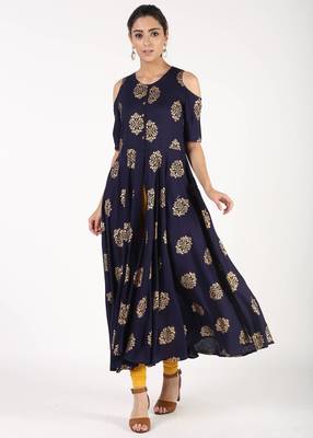 Blue printed cotton kurtas-and-kurtis 1