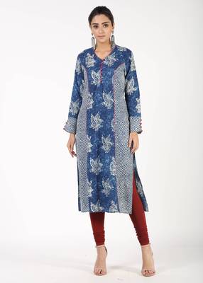Blue printed cotton kurtas-and-kurtis 1