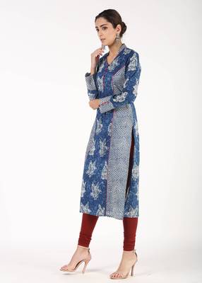Blue printed cotton kurtas-and-kurtis 2