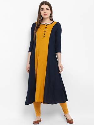 Mustard plain rayon kurtas-and-kurtis 1