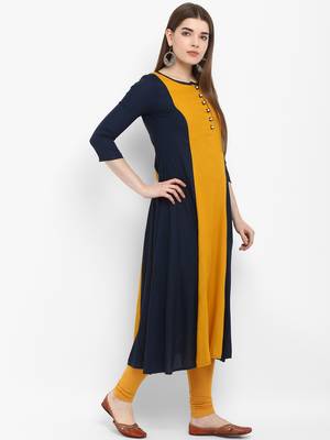 Mustard plain rayon kurtas-and-kurtis 2