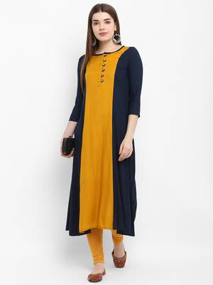 Mustard plain rayon kurtas-and-kurtis 4