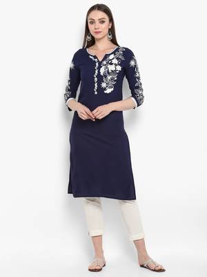 Blue embroidered rayon kurtas-and-kurtis 1