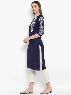 Blue embroidered rayon kurtas-and-kurtis 2