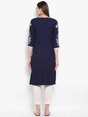 Blue embroidered rayon kurtas-and-kurtis 3