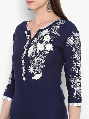Blue embroidered rayon kurtas-and-kurtis 4