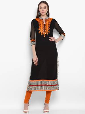 Black embroidered rayon kurtas-and-kurtis 1