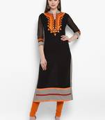 Black embroidered rayon kurtas-and-kurtis