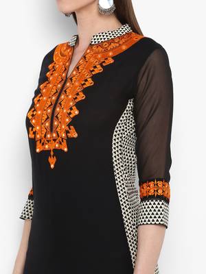 Black embroidered rayon kurtas-and-kurtis 4