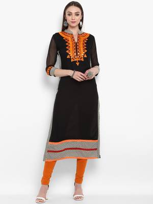 Black embroidered rayon kurtas-and-kurtis 5