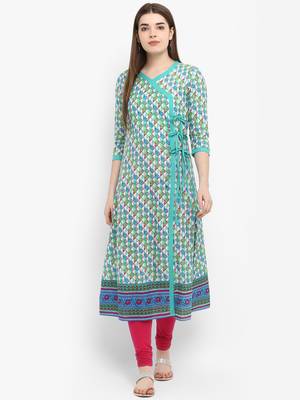Blue printed cotton kurtas-and-kurtis 1