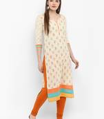 Off white printed cotton kurtas-and-kurtis