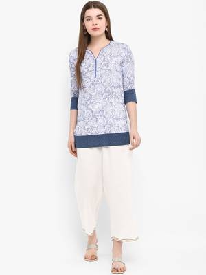 Blue printed cotton kurtas-and-kurtis 1