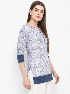 Blue printed cotton kurtas-and-kurtis 2