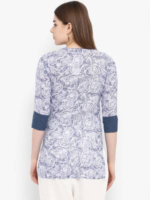 Blue printed cotton kurtas-and-kurtis 4