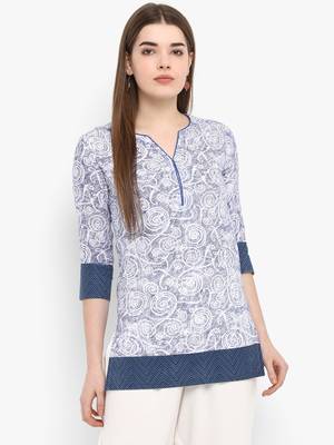 Blue printed cotton kurtas-and-kurtis 5