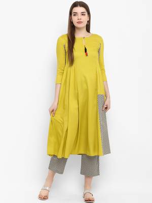 Mustard printed rayon kurtas-and-kurtis 1