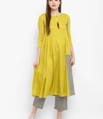 Mustard printed rayon kurtas-and-kurtis