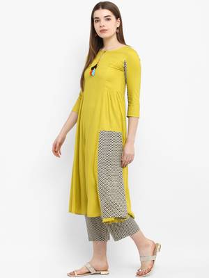 Mustard printed rayon kurtas-and-kurtis 2