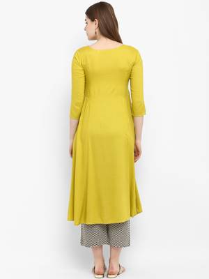 Mustard printed rayon kurtas-and-kurtis 3