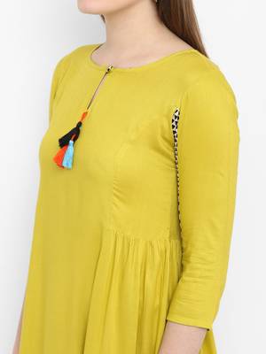 Mustard printed rayon kurtas-and-kurtis 4