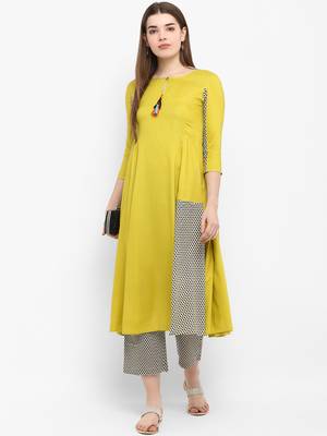 Mustard printed rayon kurtas-and-kurtis 5