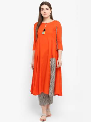 Orange printed rayon kurtas-and-kurtis 1