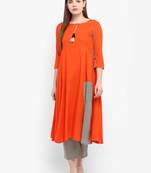 Orange printed rayon kurtas-and-kurtis