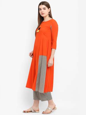 Orange printed rayon kurtas-and-kurtis 2