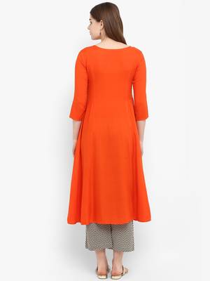 Orange printed rayon kurtas-and-kurtis 3