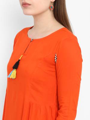 Orange printed rayon kurtas-and-kurtis 4