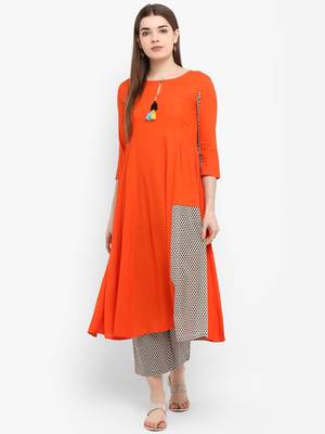Orange printed rayon kurtas-and-kurtis 5