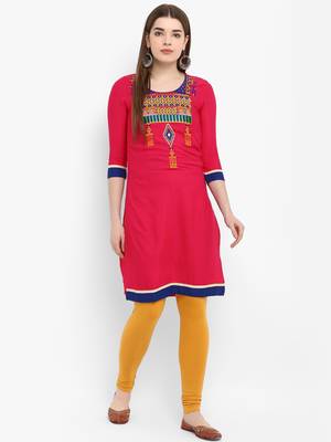 Pink embroidered rayon kurtas-and-kurtis 1