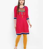 Pink embroidered rayon kurtas-and-kurtis