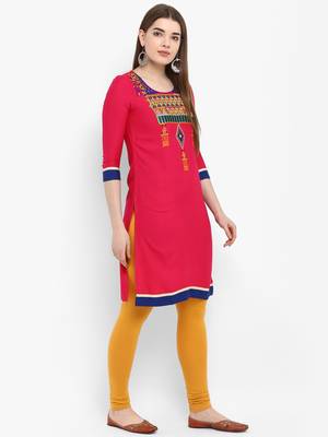 Pink embroidered rayon kurtas-and-kurtis 2