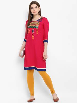Pink embroidered rayon kurtas-and-kurtis 4