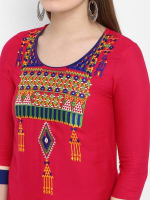 Pink embroidered rayon kurtas-and-kurtis 5