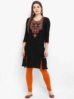 Black embroidered rayon kurtas-and-kurtis 1