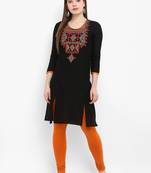 Black embroidered rayon kurtas-and-kurtis