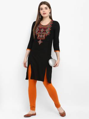 Black embroidered rayon kurtas-and-kurtis 4