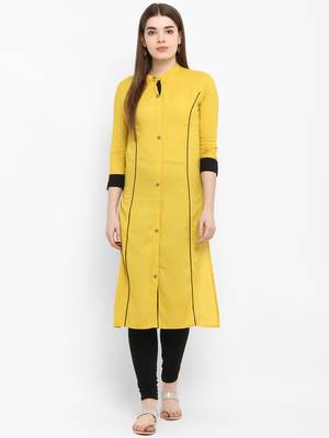 Mustard plain rayon kurtas-and-kurtis 1