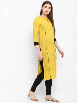 Mustard plain rayon kurtas-and-kurtis 2
