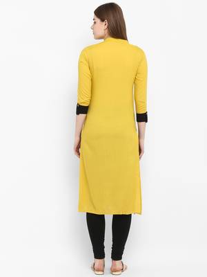 Mustard plain rayon kurtas-and-kurtis 3