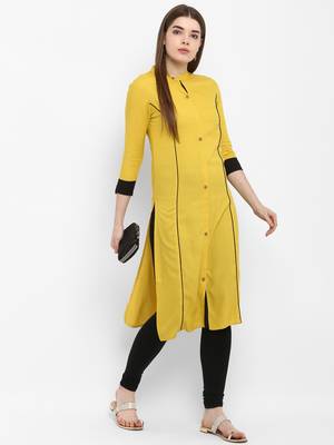 Mustard plain rayon kurtas-and-kurtis 5