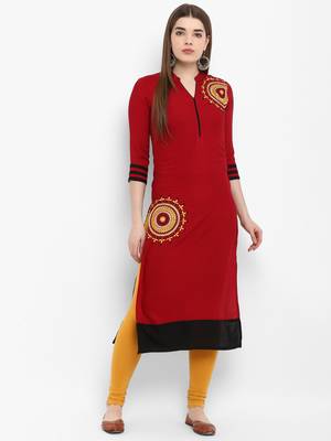 Maroon embroidered rayon kurtas-and-kurtis 1