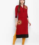 Maroon embroidered rayon kurtas-and-kurtis